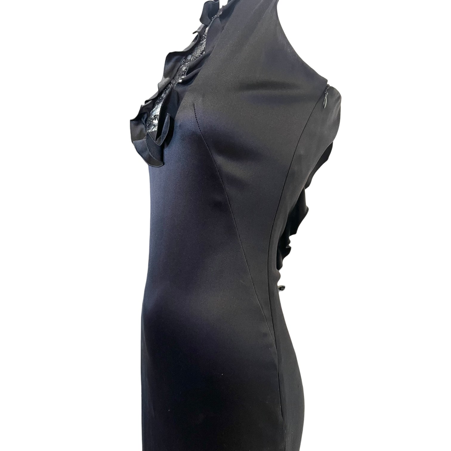 Alexander McQueen S/S 2012 Black Silk Ruffle and Lace Bodice Gown, bodice side