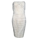 Lanvin 1980's Ivory Pleated Silk Jacquard Strapless Mini Dress