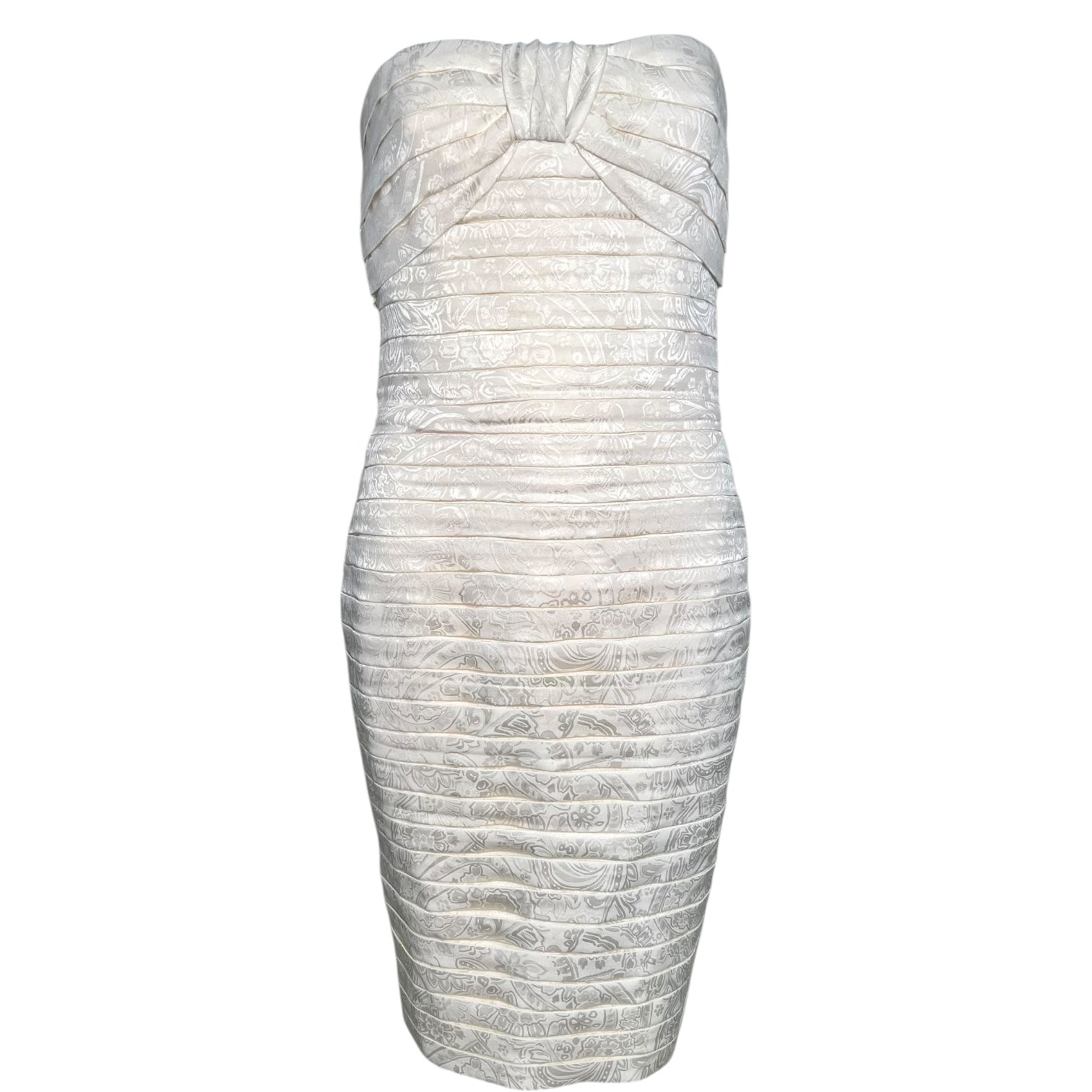 Lanvin 1980's Ivory Pleated Silk Jacquard Strapless Mini Dress