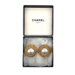 Chanel 1970's Gold Plated Faux Pearl Clip On Earrings with Box