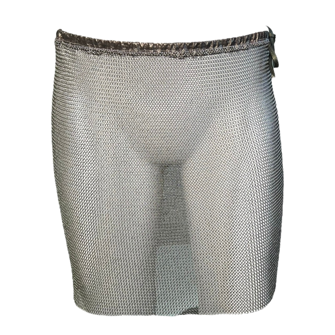 Ferrara Silver Ring Mesh Chain Mail Mini Skirt, front