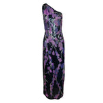 Riazee by Naeem Khan 1980's One Shoulder Black and Purple Sequin Gown