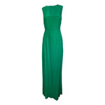 1970's Green Silk Chiffon Floral Maxi Dress w/Ruffles, underdress