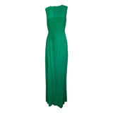 1970's Green Silk Chiffon Floral Maxi Dress w/Ruffles, underdress
