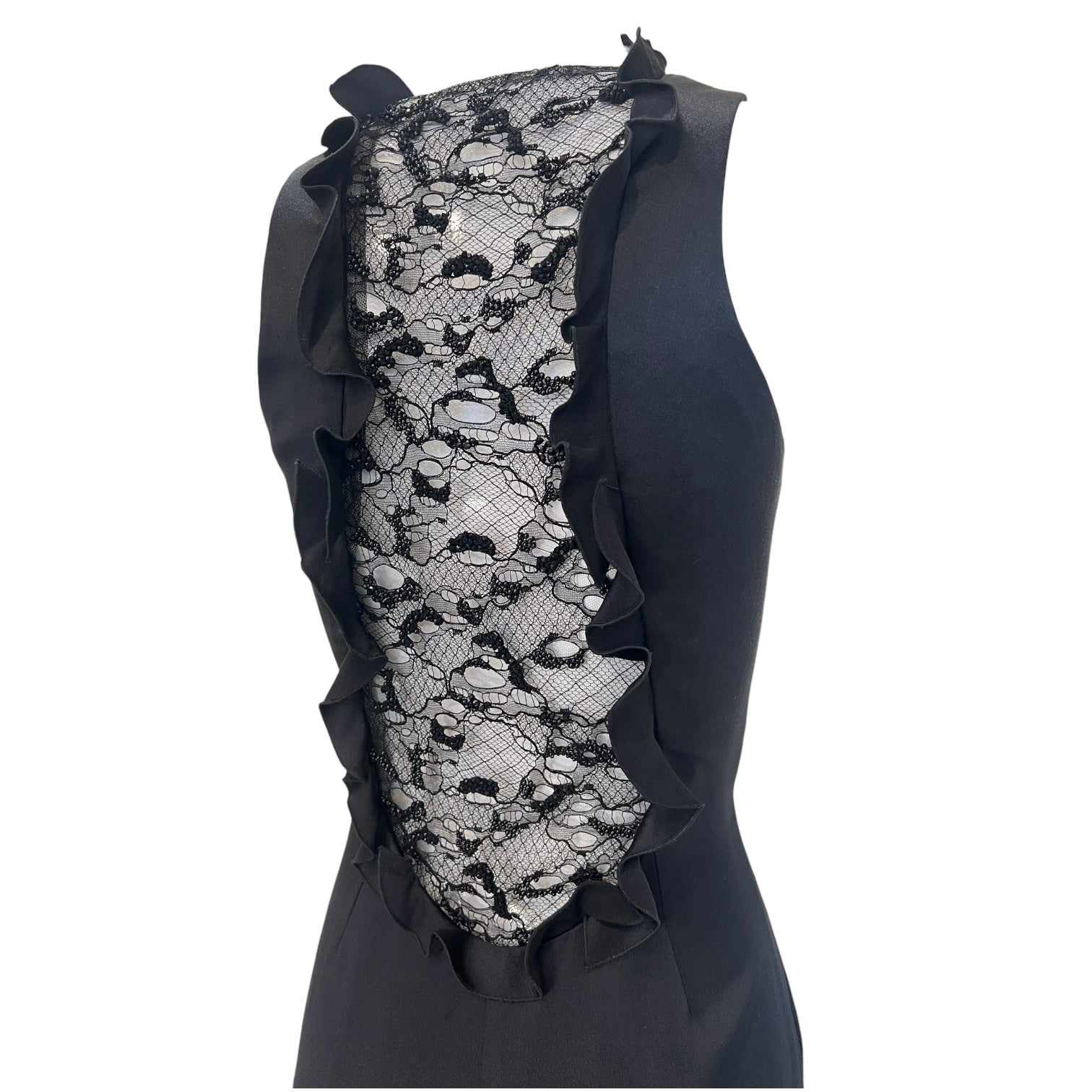 Alexander McQueen S/S 2012 Black Silk Ruffle and Lace Bodice Gown, back top