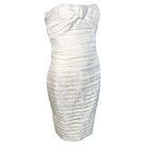 Lanvin 1980's Ivory Pleated Silk Jacquard Strapless Mini Dress, side
