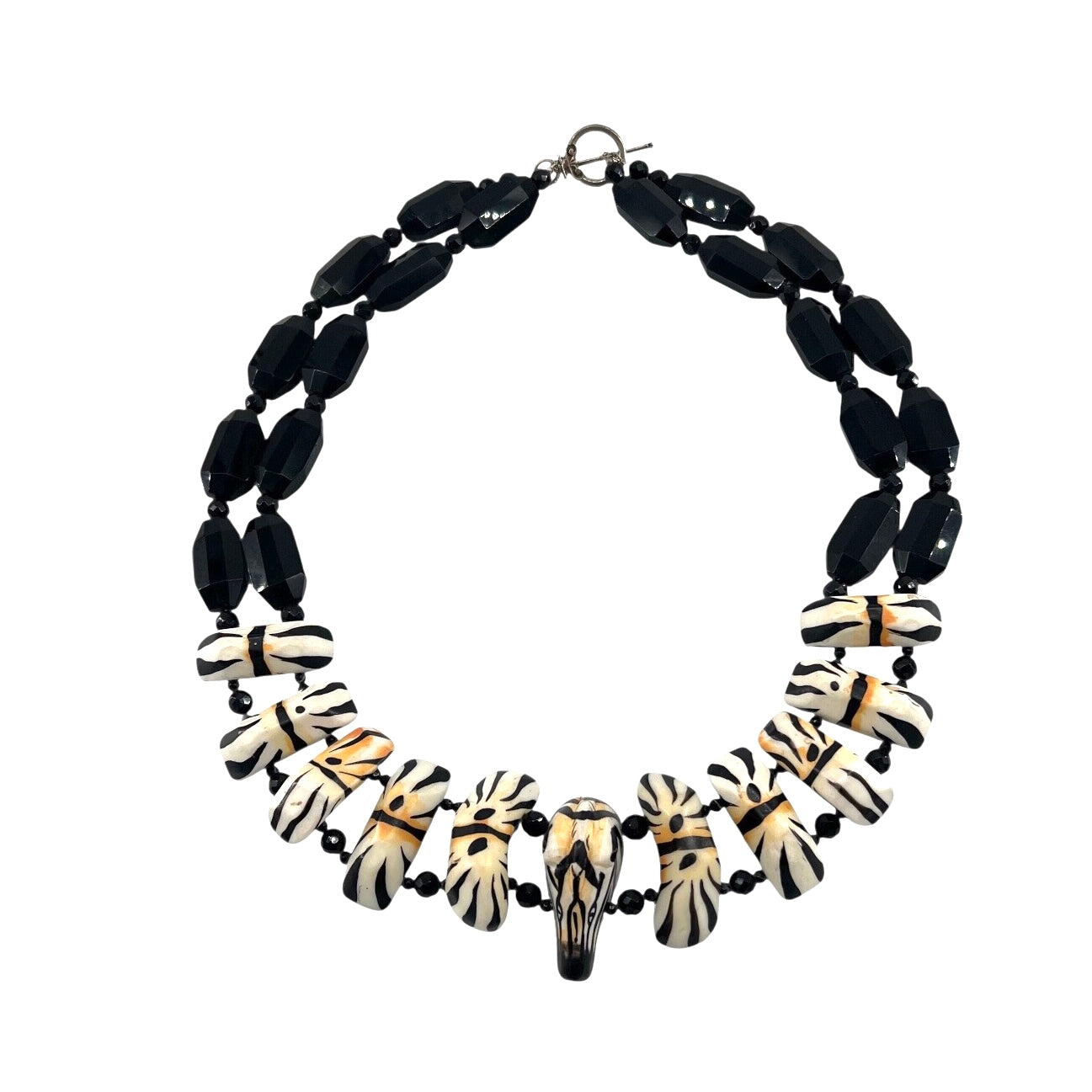 Gerda Lynggaard for Monies Zebra and Faceted Jet Beaded Necklace