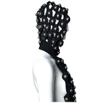 Alaia Winter 2022 Black Hooded Net Jersey Dress with Chrome Bauble Studs, hood side