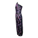 Riazee by Naeem Khan 1980's One Shoulder Black and Purple Sequin Gown, side
