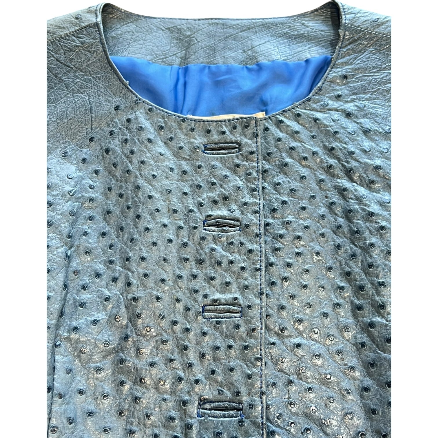 Hermes 1980's Rare Blue Ostrich Leather Vest , buttonholes