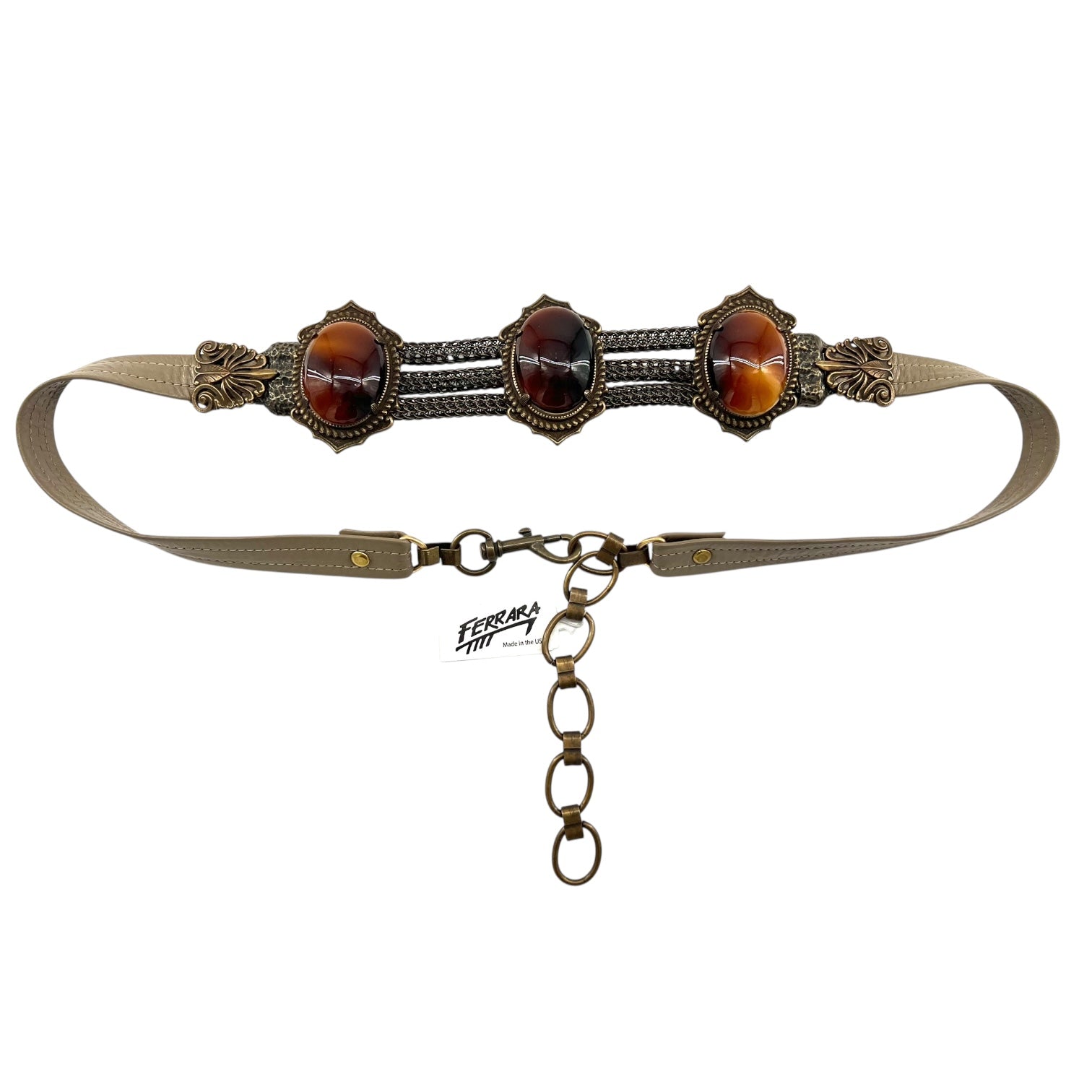 Ferrara 1990s Brass, Leather and Faux Tortoise Shell Belt