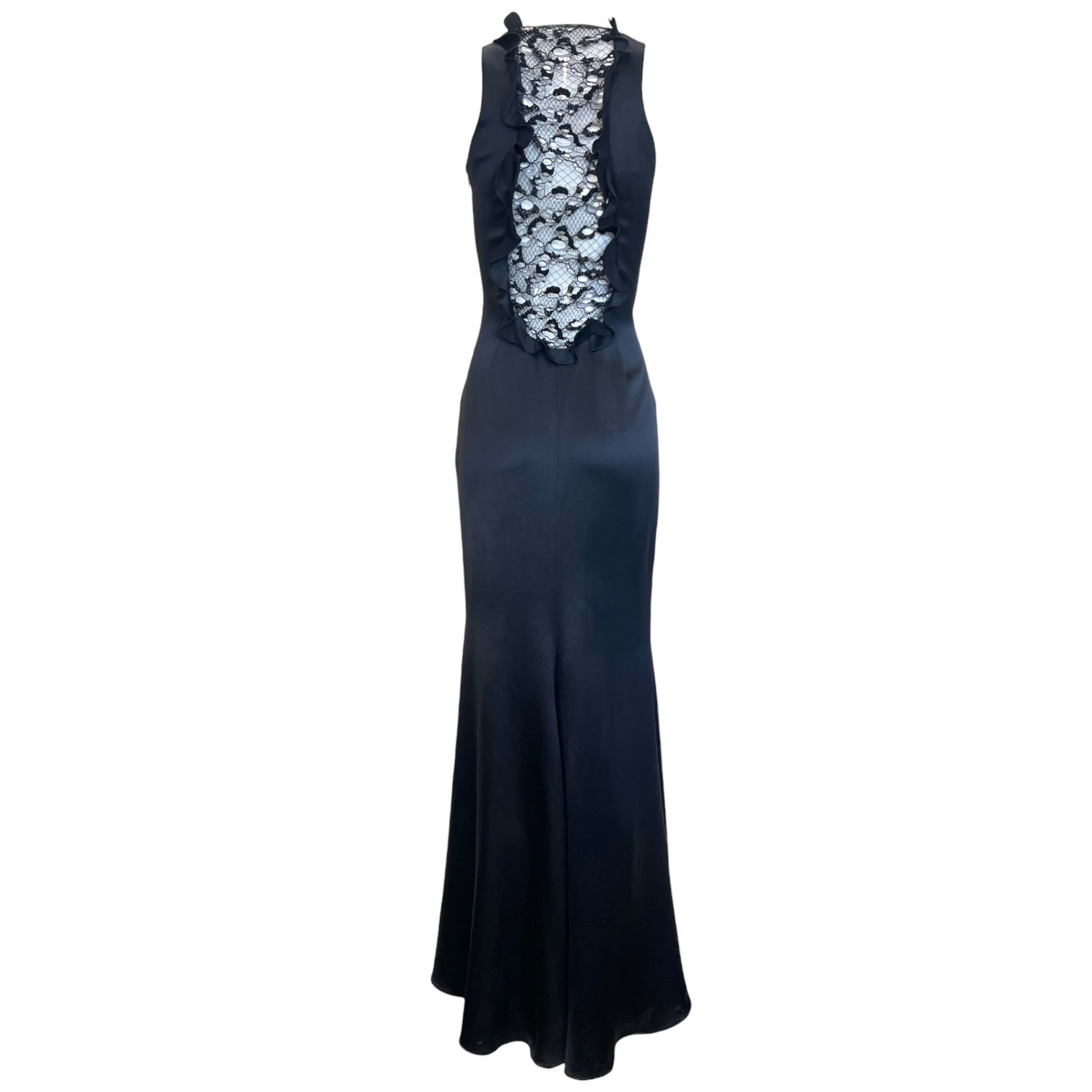 Alexander McQueen S/S 2012 Black Silk Ruffle and Lace Bodice Gown, back