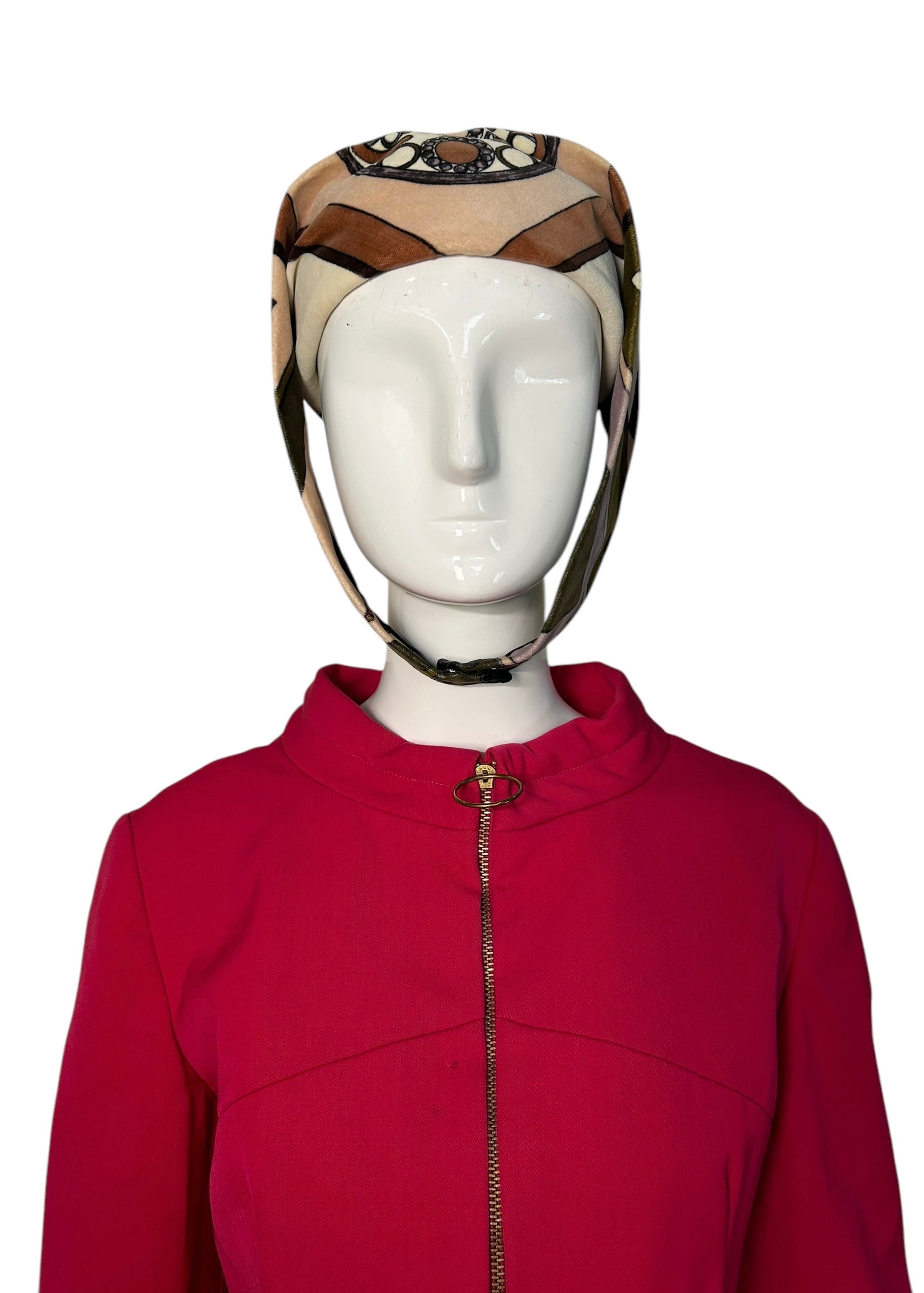 Emilio Pucci 1965 Hot Pink Braniff Stewardess Skirt Suit Uniform, hat