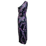 Riazee by Naeem Khan 1980's One Shoulder Black and Purple Sequin Gown, back