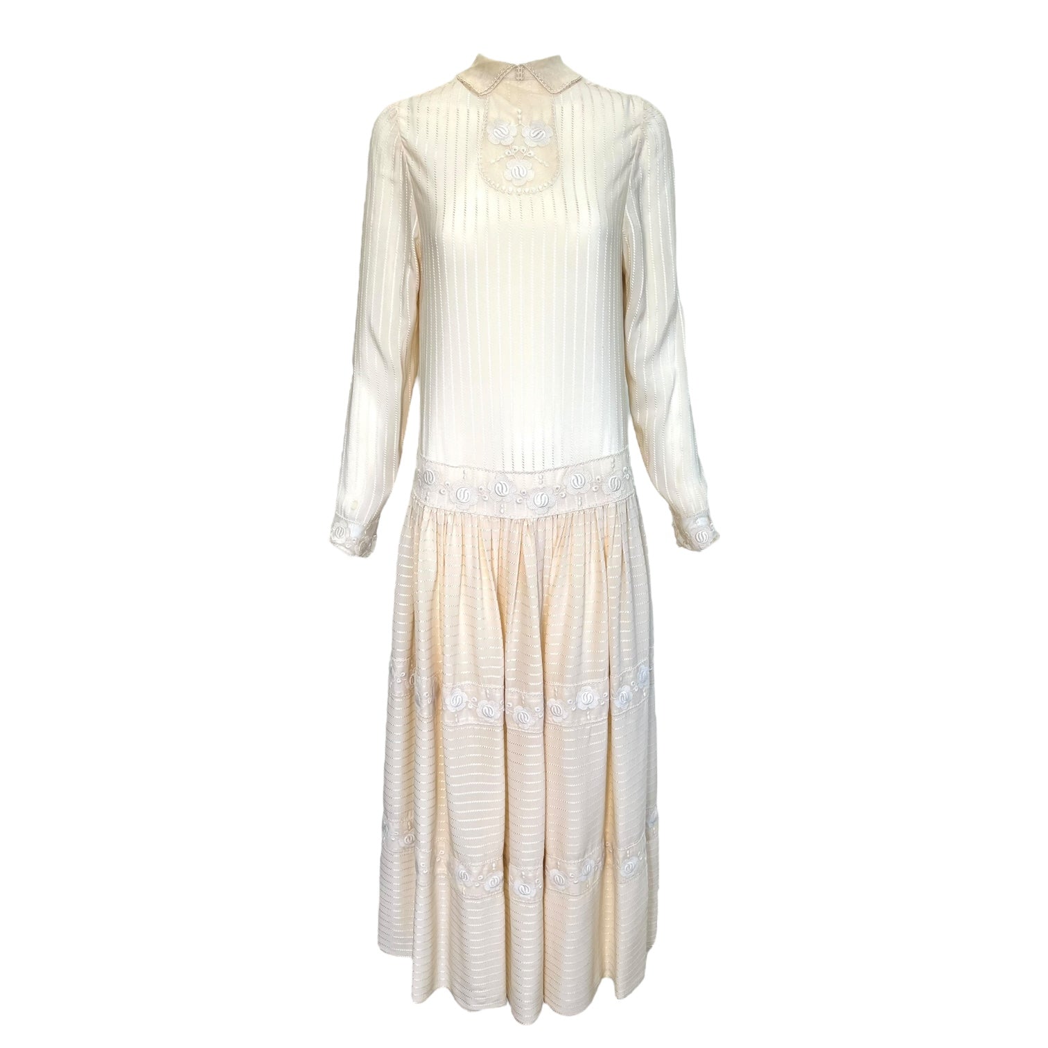 Chloé by Karl Lagerfeld 1970's Ecru Silk 1920's Inspired Drop Waist Dress