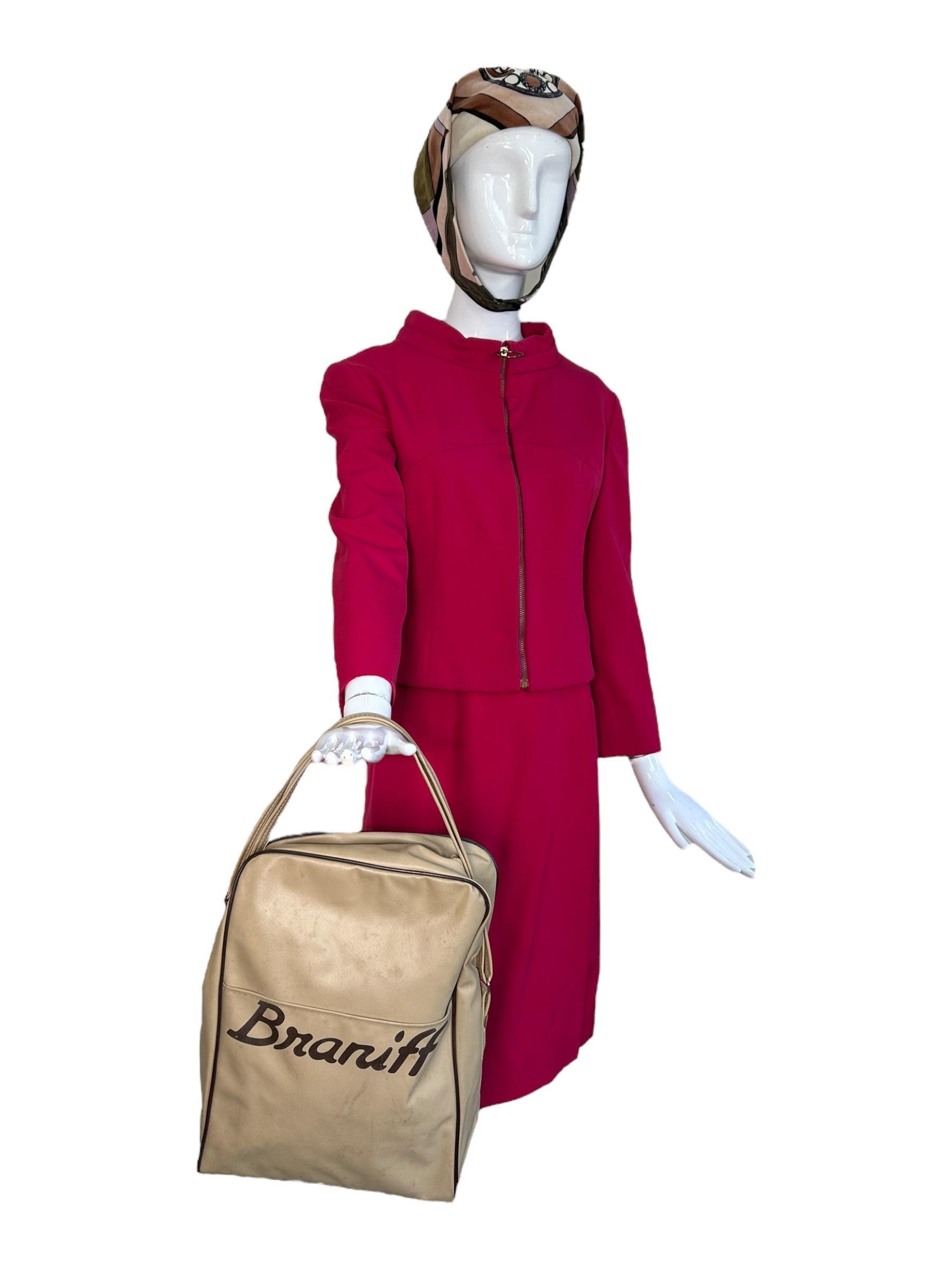 Emilio Pucci 1965 Hot Pink Braniff Stewardess Skirt Suit Uniform, slight side