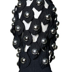 Alaia Winter 2022 Black Hooded Net Jersey Dress with Chrome Bauble Studs, hood back