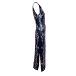 Riazee by Naeem Khan 1980's One Shoulder Black and Purple Sequin Gown, side 2