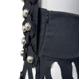 Alaia Winter 2022 Black Hooded Net Jersey Dress with Chrome Bauble Studs, zipper