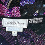 Riazee by Naeem Khan 1980's One Shoulder Black and Purple Sequin Gown, label