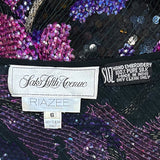 Riazee by Naeem Khan 1980's One Shoulder Black and Purple Sequin Gown, label