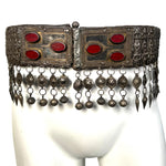 19th Century Teke Turkmen Silver and Carnelian Pendant Wedding Belt, on mannequin