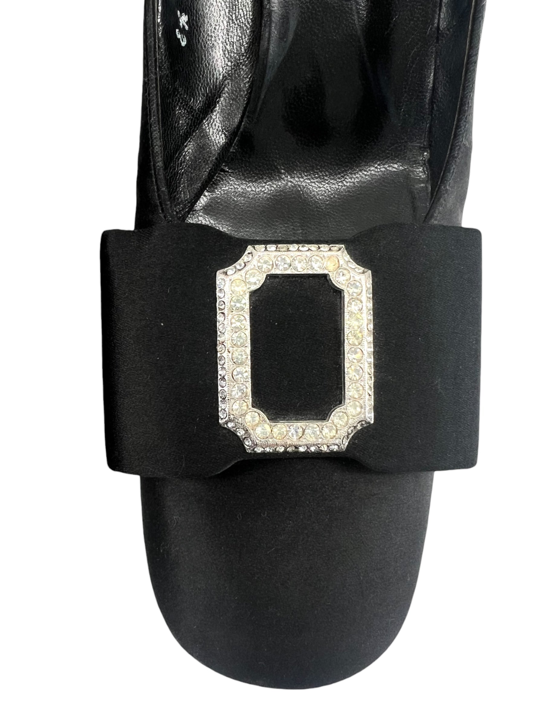 Christian Dior 60s Black Satin Bow Front Rhinestone Buckle Pumps DETAIL 3/10