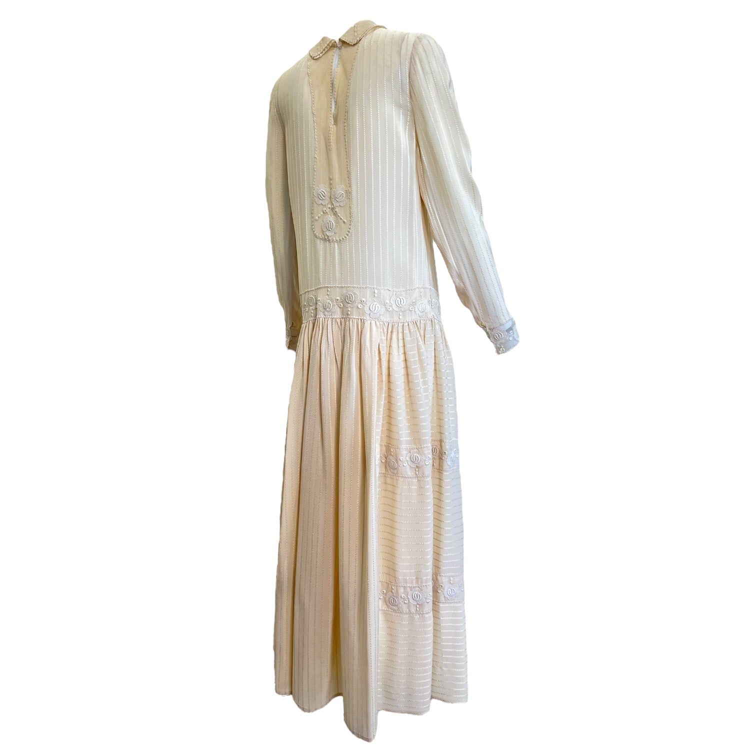 Chloé by Karl Lagerfeld 1970's Ecru Silk 1920's Inspired Drop Waist Dress, side back