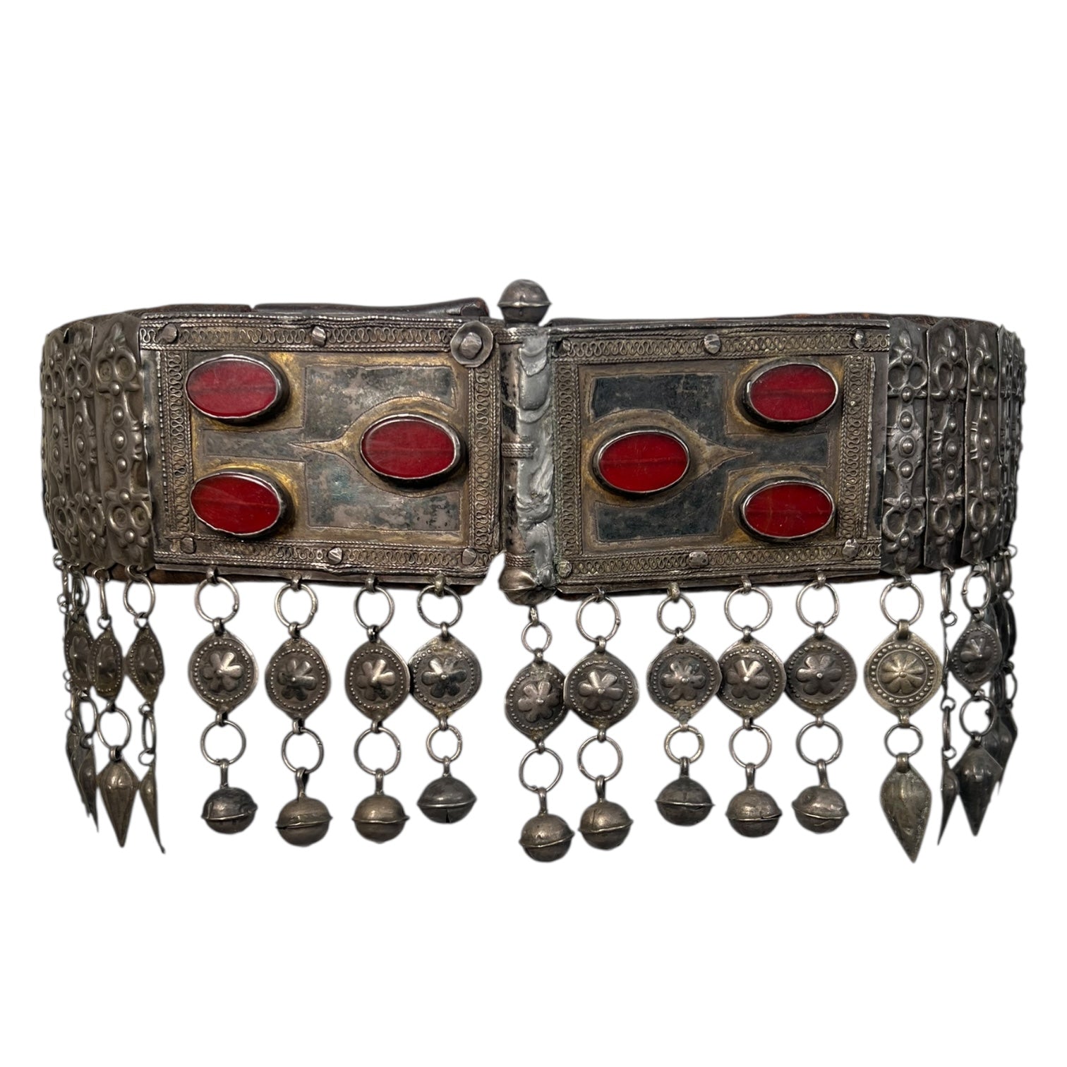 19th Century Teke Turkmen Silver and Carnelian Pendant Wedding Belt