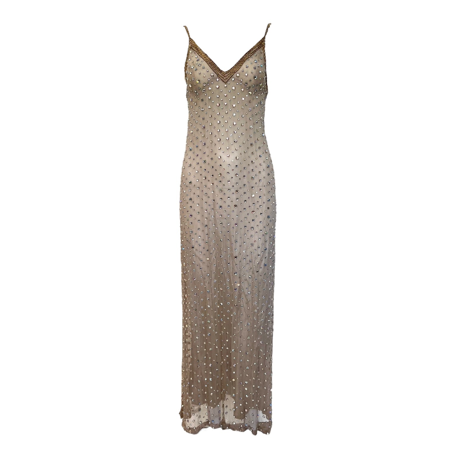 SCASSI 1970's Beige All-Over Crystal Embellished Naked Gown