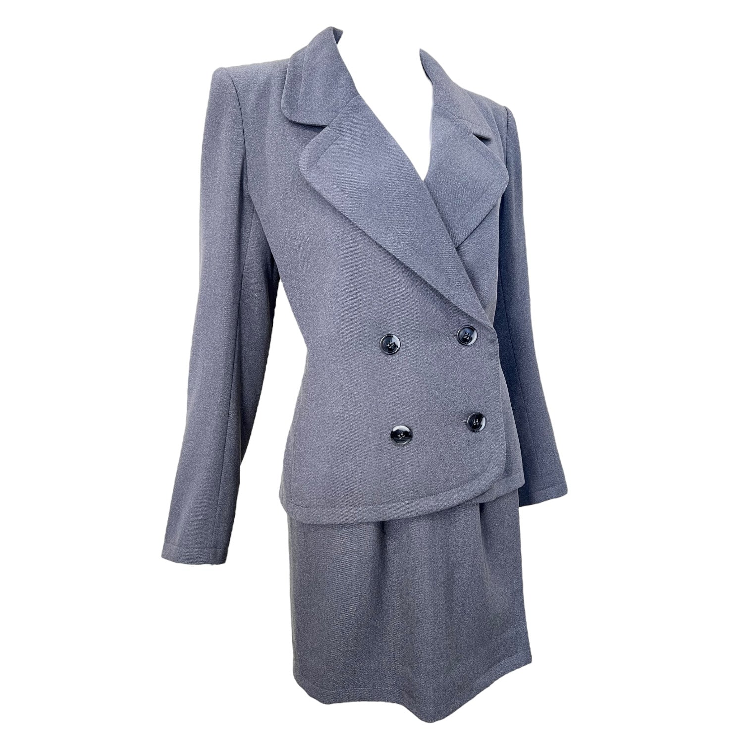 Yves Saint Laurent Haute Couture Fall 1981 Grey Wool Skirt Suit, slight side