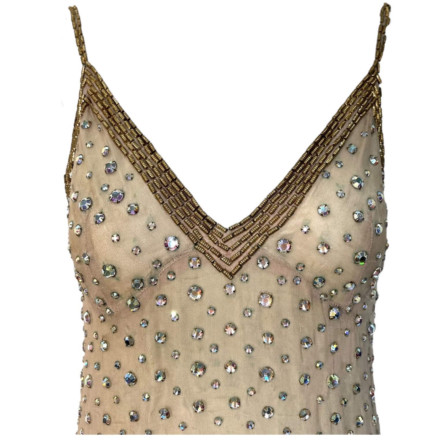 SCASSI 1970's Beige All-Over Crystal Embellished Naked Gown, top