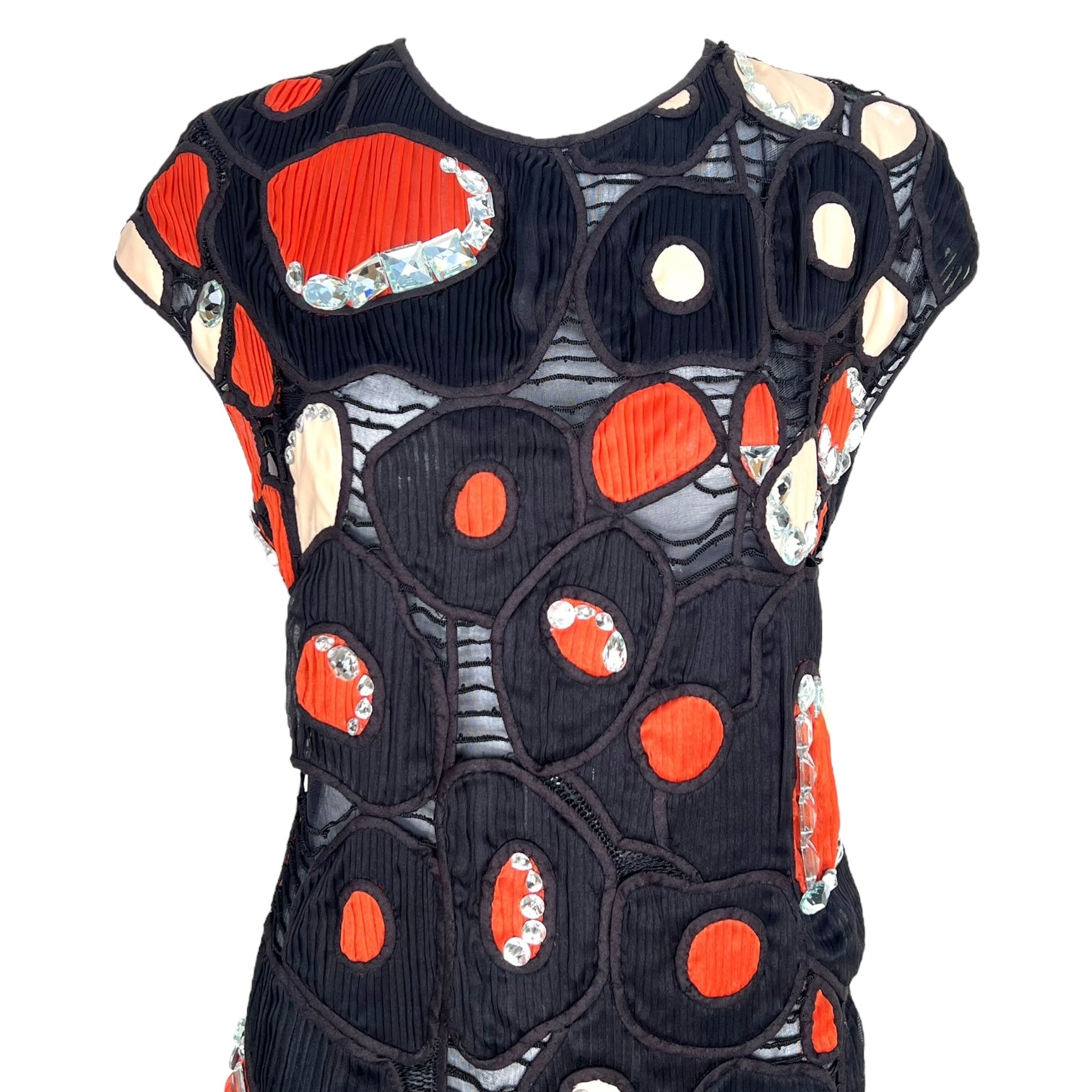 Chloé F/W 2007 Eclectic Little Black and Red Pleather and Rhinestone Mini Dress, top