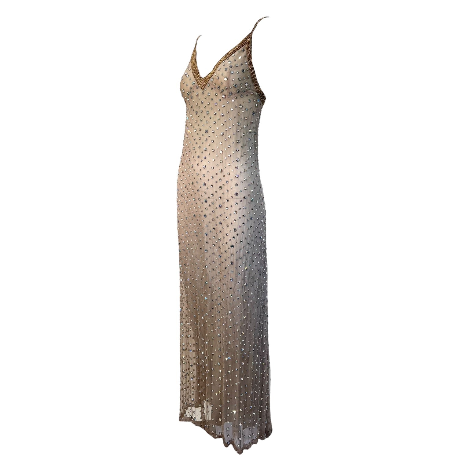 SCASSI 1970's Beige All-Over Crystal Embellished Naked Gown, side 2