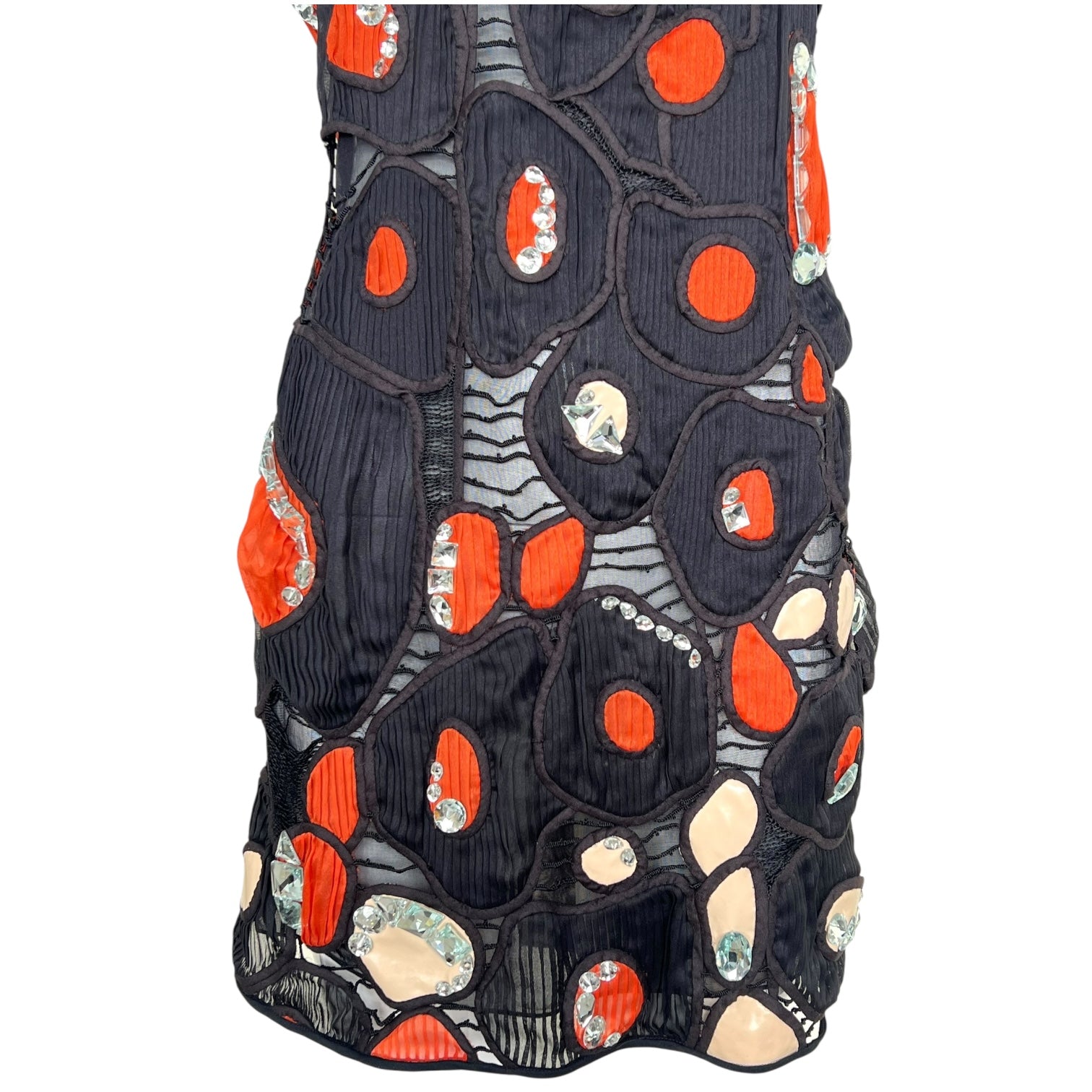 Chloé F/W 2007 Eclectic Little Black and Red Pleather and Rhinestone Mini Dress, skirt