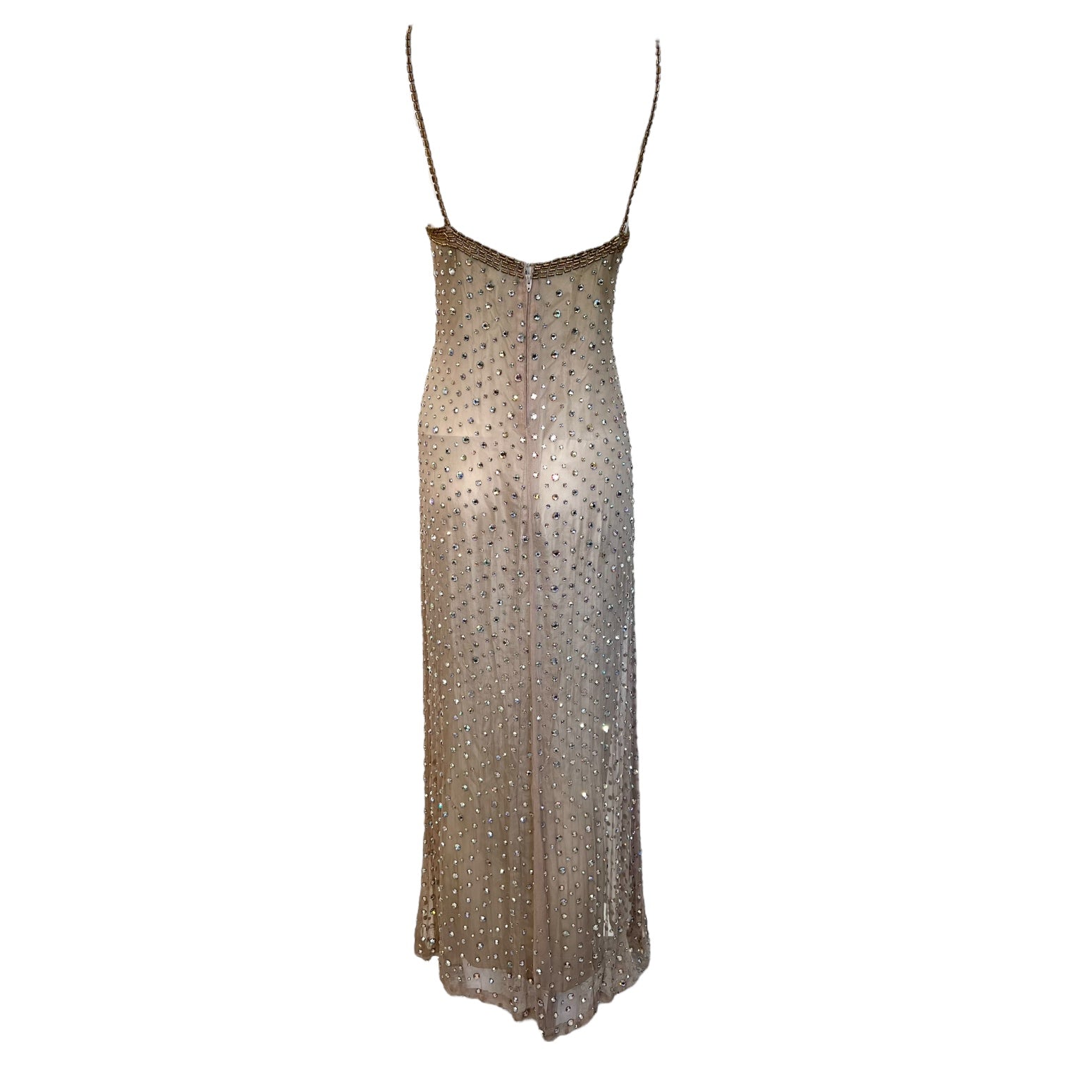 SCASSI 1970's Beige All-Over Crystal Embellished Naked Gown, back