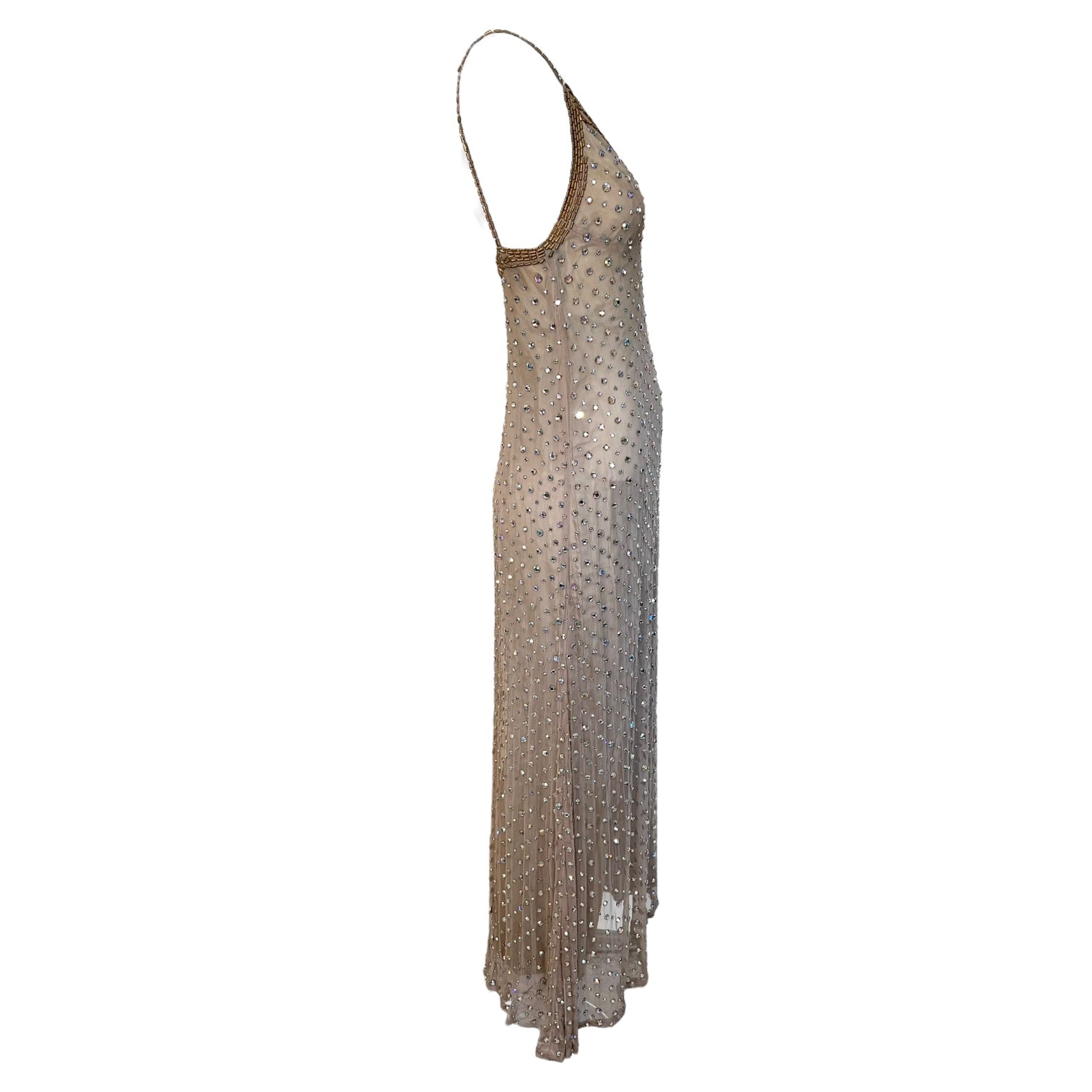 SCASSI 1970's Beige All-Over Crystal Embellished Naked Gown, side