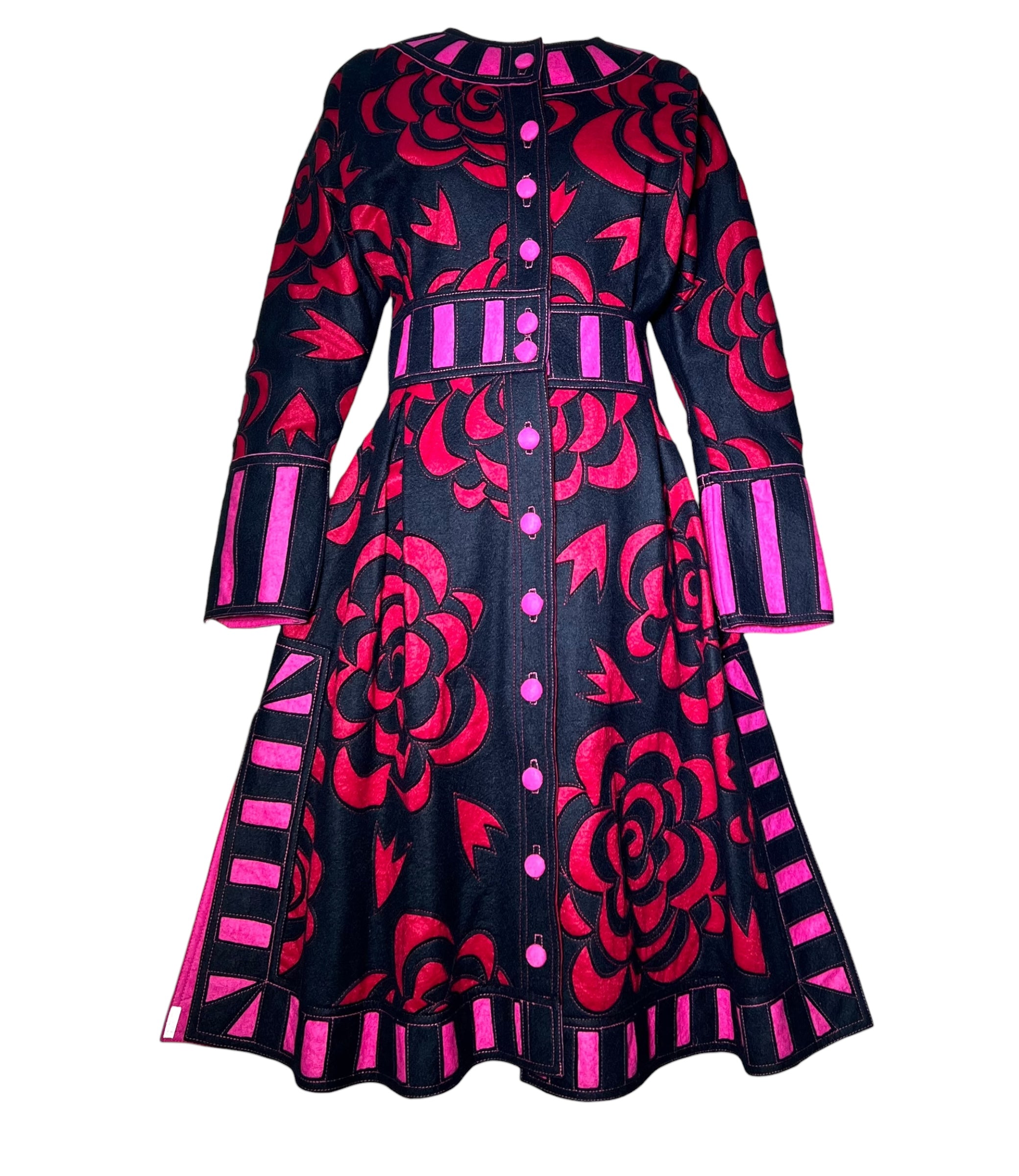 Tribe 1985 FIT Lightweight Cut Felt Appliqué Wearable Art Coat Dress & Hat Ensemble, 2