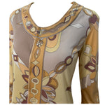 Pucci 1970's Yellow and Tan Printed Silk Jersey Blouse, top