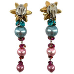 Mistar Bijoux 1980's Magenta and Blue Rhinestone Drop Earrings, back stand alone
