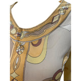 Pucci 1970's Yellow and Tan Printed Silk Jersey Blouse, neck