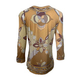 Pucci 1970's Yellow and Tan Printed Silk Jersey Blouse, back