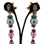 Mistar Bijoux 1980's Magenta and Blue Rhinestone Drop Earrings, back