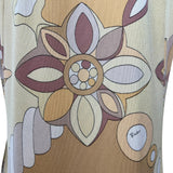 Pucci 1970's Yellow and Tan Printed Silk Jersey Blouse, detail