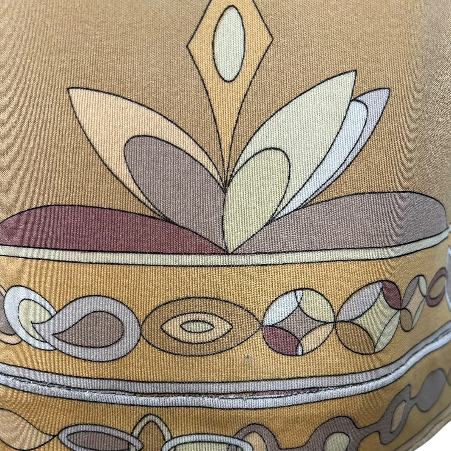 Pucci 1970's Yellow and Tan Printed Silk Jersey Blouse, pinhole