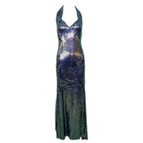 1990's Iridescent Sequin Mermaid Halter Gown