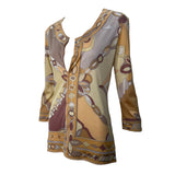 Pucci 1970's Yellow and Tan Printed Silk Jersey Blouse, side