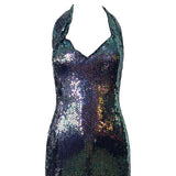 1990's Iridescent Sequin Mermaid Halter Gown, top