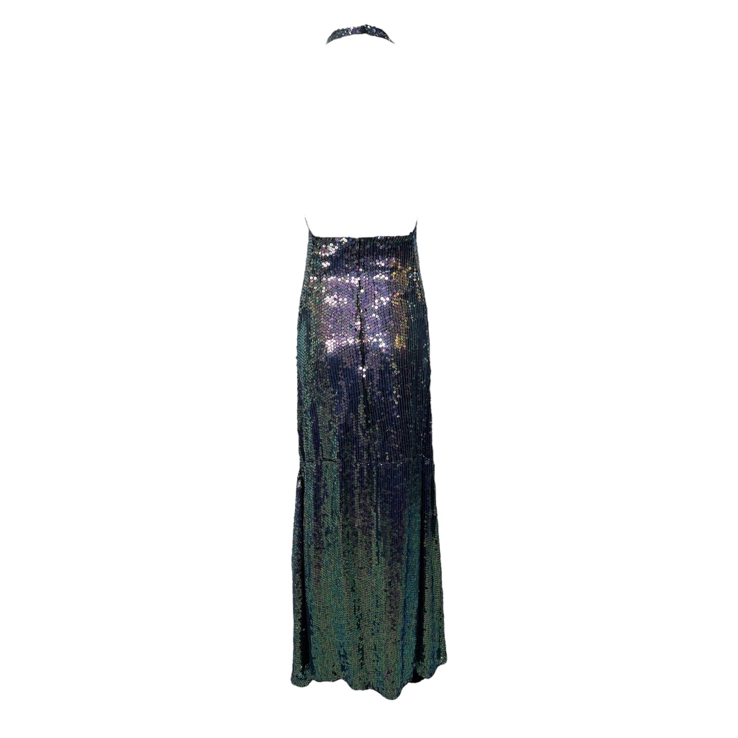 1990's Iridescent Sequin Mermaid Halter Gown, back