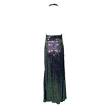 1990's Iridescent Sequin Mermaid Halter Gown, back
